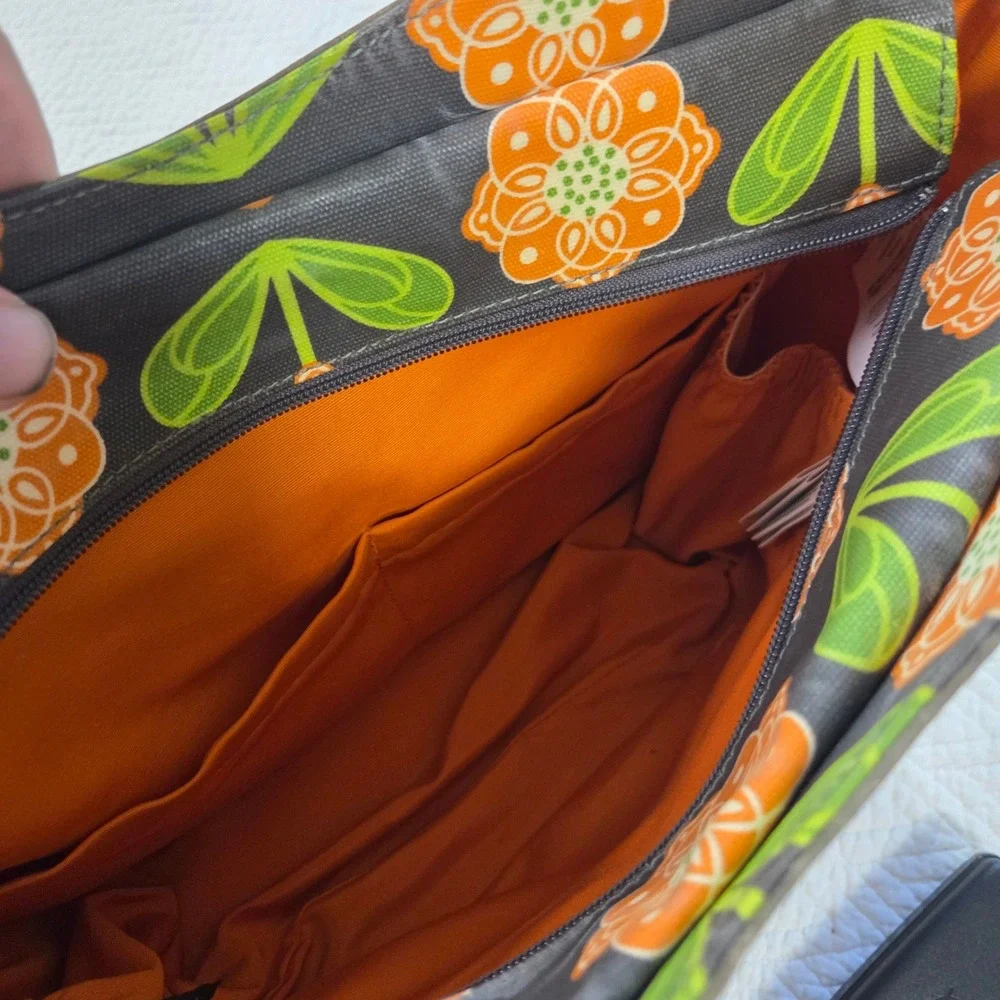 Petunia‎ Pickle Bottom Glazed Floral Sashay Satchel Diaper Bag Gray Orange Green
